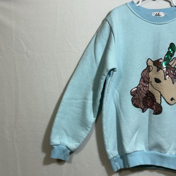 Lola And the Boys Blue Sequin Unicorn Applique Sweatshirt Preppy School Girls 12 - Picture 5 of 8